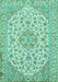 Machine Washable Medallion Turquoise Traditional Area Rugs, wshtr371turq