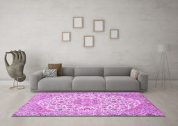 Machine Washable Medallion Purple Traditional Area Rugs in a Living Room, wshtr371pur
