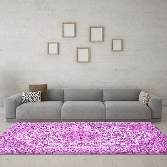 Machine Washable Medallion Purple Traditional Area Rugs in a Living Room, wshtr371pur