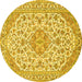 Round Machine Washable Medallion Yellow Traditional Rug, wshtr371yw