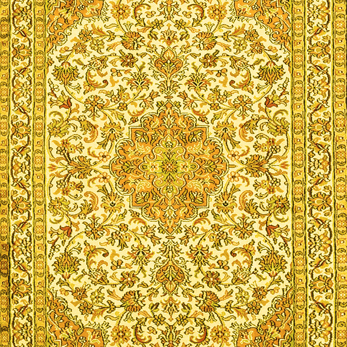Machine Washable Medallion Yellow Traditional Rug, wshtr371yw
