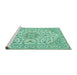 Sideview of Machine Washable Medallion Turquoise Traditional Area Rugs, wshtr371turq