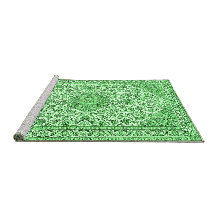 Sideview of Machine Washable Medallion Emerald Green Traditional Area Rugs, wshtr371emgrn