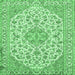 Square Machine Washable Medallion Emerald Green Traditional Area Rugs, wshtr371emgrn