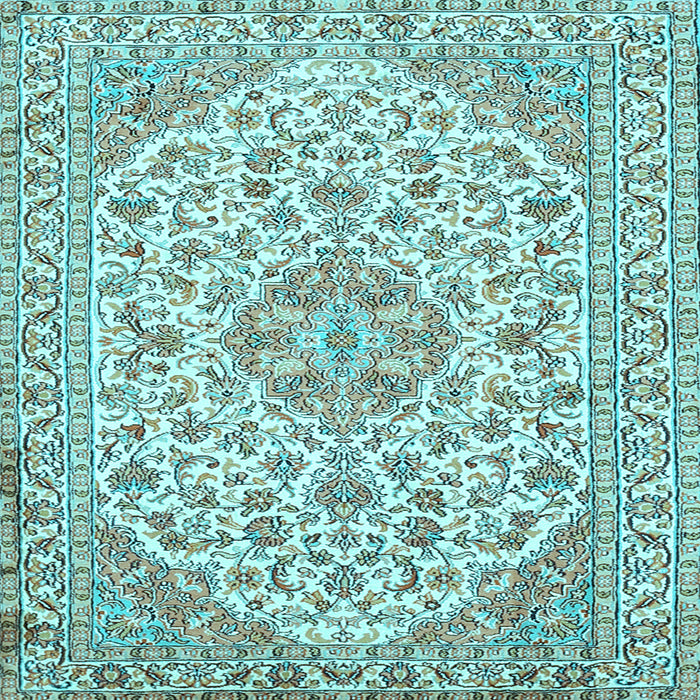 Square Machine Washable Medallion Light Blue Traditional Rug, wshtr371lblu