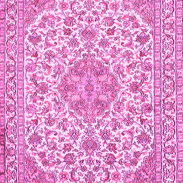 Machine Washable Medallion Pink Traditional Rug, wshtr371pnk