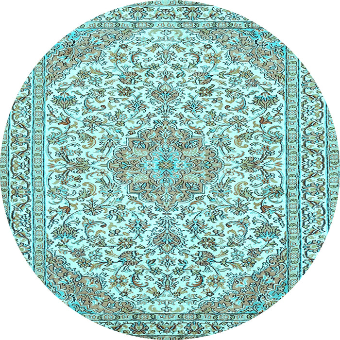 Round Medallion Light Blue Traditional Rug, tr371lblu