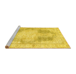 Sideview of Machine Washable Persian Yellow Traditional Rug, wshtr3720yw