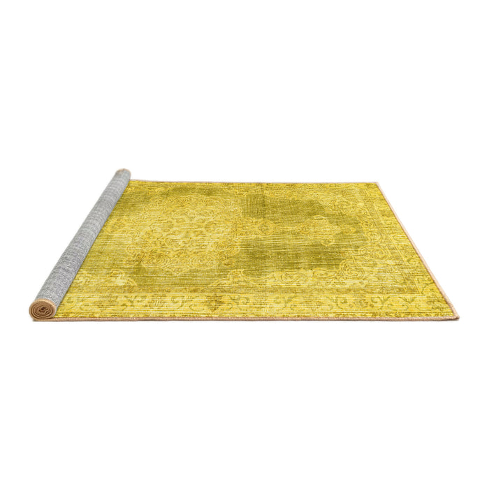 Sideview of Machine Washable Persian Yellow Traditional Rug, wshtr3720yw