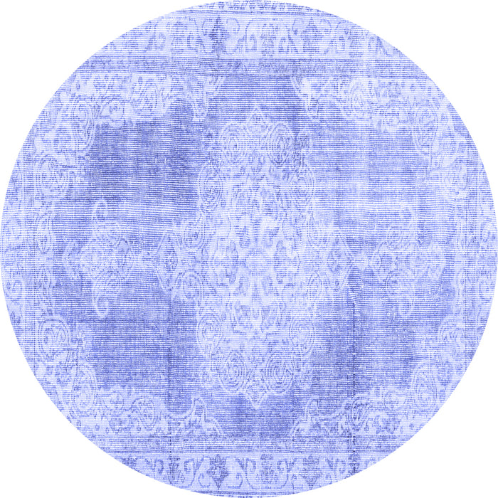 Round Machine Washable Persian Blue Traditional Rug, wshtr3720blu