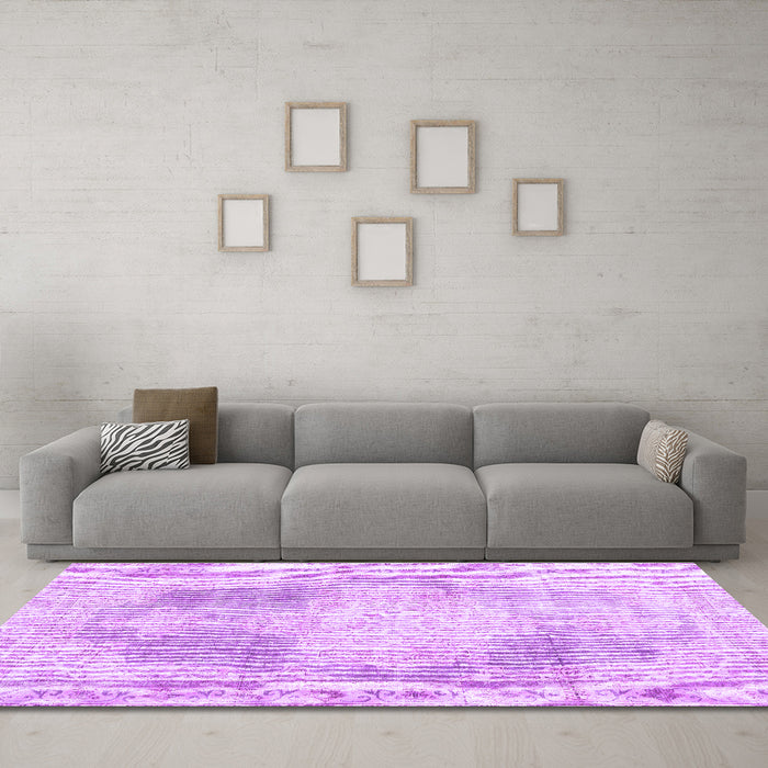 Machine Washable Persian Purple Traditional Area Rugs in a Living Room, wshtr3720pur