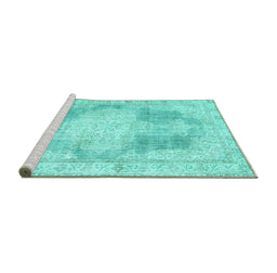 Sideview of Machine Washable Persian Turquoise Traditional Area Rugs, wshtr3720turq