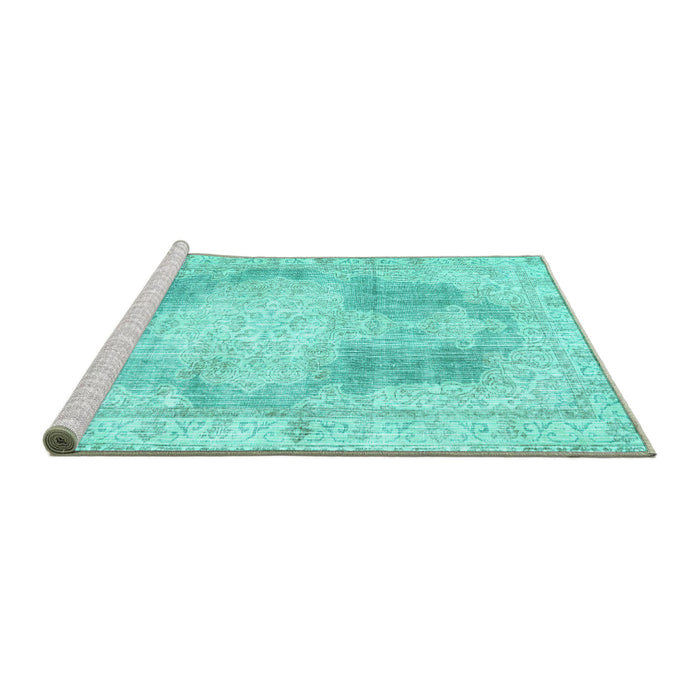 Sideview of Machine Washable Persian Turquoise Traditional Area Rugs, wshtr3720turq