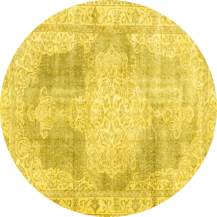 Round Machine Washable Persian Yellow Traditional Rug, wshtr3720yw
