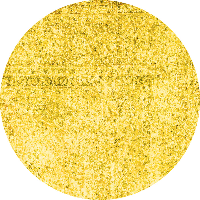 Round Machine Washable Persian Yellow Traditional Rug, wshtr3721yw