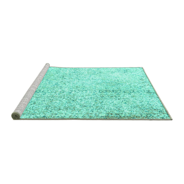 Sideview of Machine Washable Persian Turquoise Traditional Area Rugs, wshtr3721turq