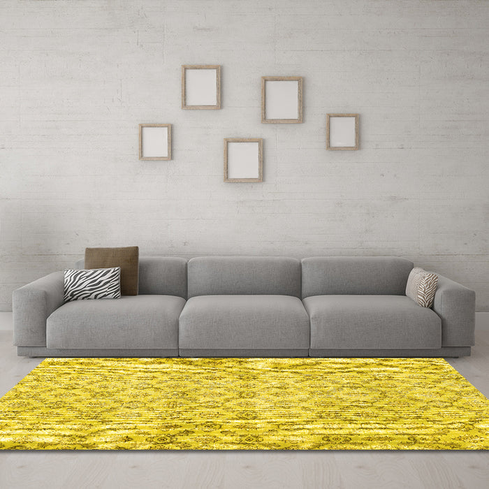 Machine Washable Persian Yellow Traditional Rug in a Living Room, wshtr3722yw