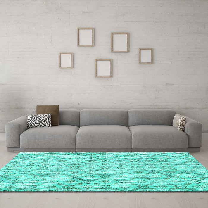 Machine Washable Persian Turquoise Traditional Area Rugs in a Living Room,, wshtr3722turq