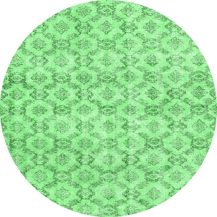 Round Machine Washable Persian Emerald Green Traditional Area Rugs, wshtr3722emgrn
