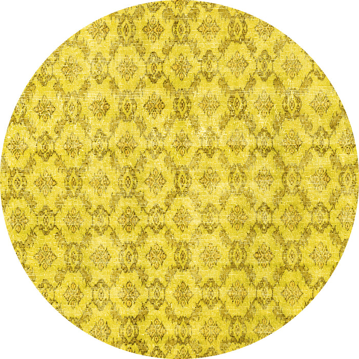Round Machine Washable Persian Yellow Traditional Rug, wshtr3722yw