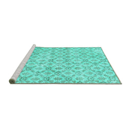 Sideview of Machine Washable Persian Turquoise Traditional Area Rugs, wshtr3722turq