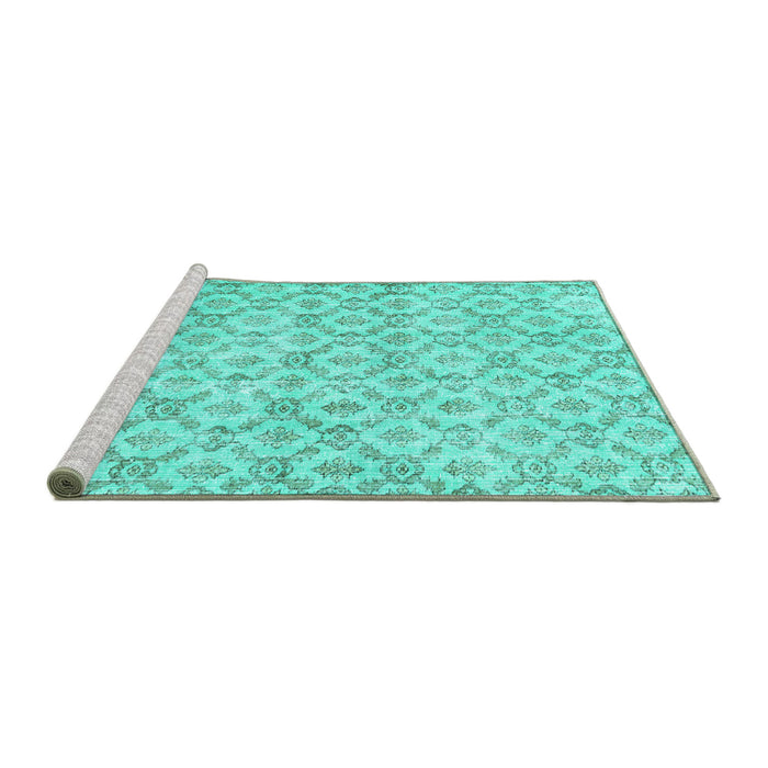 Sideview of Machine Washable Persian Turquoise Traditional Area Rugs, wshtr3722turq