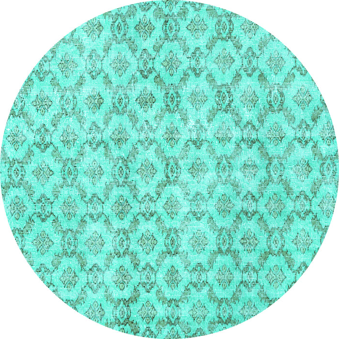 Round Machine Washable Persian Turquoise Traditional Area Rugs, wshtr3722turq