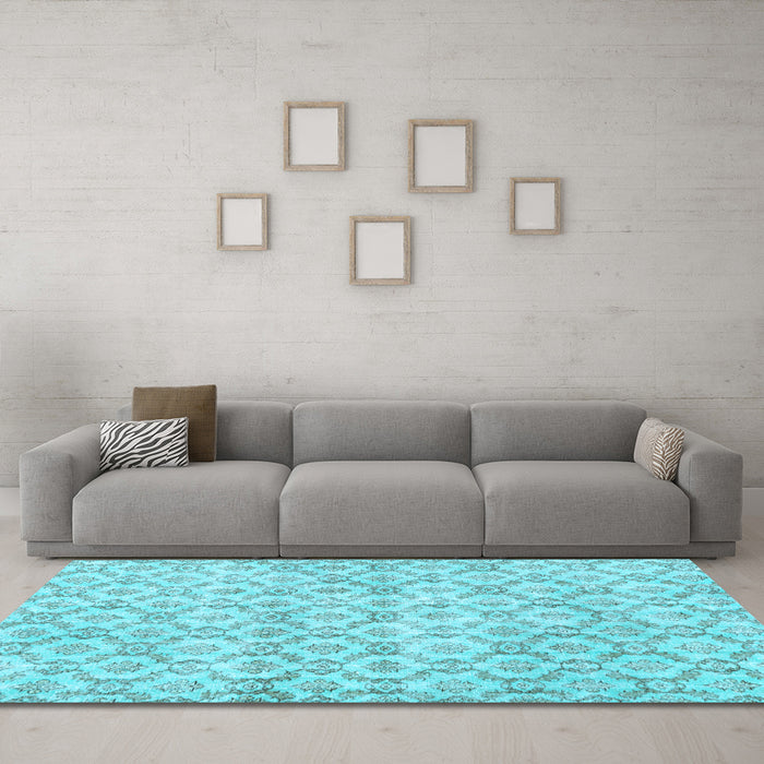 Machine Washable Persian Light Blue Traditional Rug in a Living Room, wshtr3722lblu