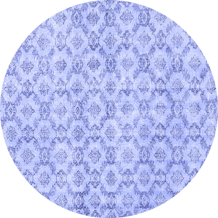 Round Machine Washable Persian Blue Traditional Rug, wshtr3722blu