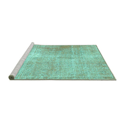 Sideview of Machine Washable Persian Turquoise Traditional Area Rugs, wshtr3723turq