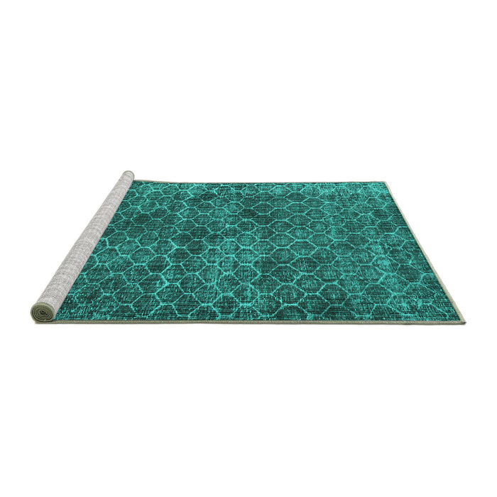 Sideview of Machine Washable Persian Turquoise Bohemian Area Rugs, wshtr3724turq