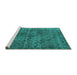 Sideview of Machine Washable Persian Turquoise Bohemian Area Rugs, wshtr3724turq
