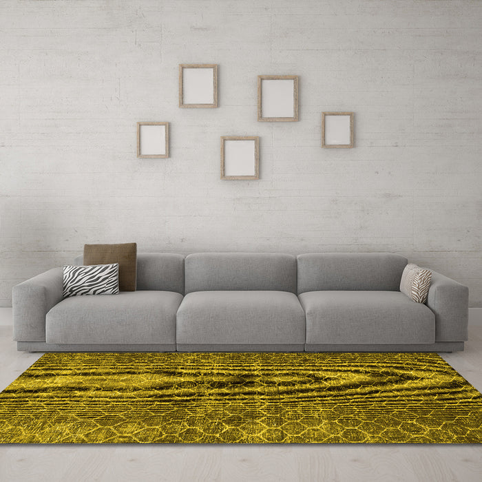 Machine Washable Persian Yellow Bohemian Rug in a Living Room, wshtr3724yw