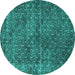 Round Machine Washable Persian Turquoise Bohemian Area Rugs, wshtr3724turq