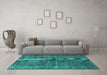 Machine Washable Persian Turquoise Bohemian Area Rugs in a Living Room,, wshtr3724turq