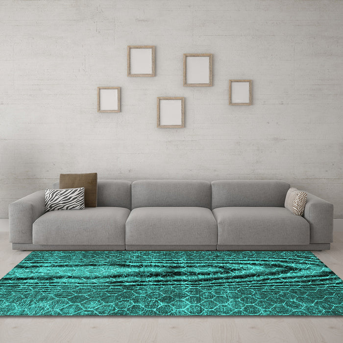 Machine Washable Persian Turquoise Bohemian Area Rugs in a Living Room,, wshtr3724turq