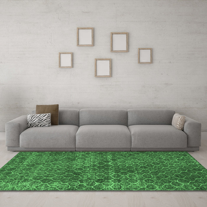Machine Washable Persian Emerald Green Bohemian Area Rugs in a Living Room,, wshtr3724emgrn