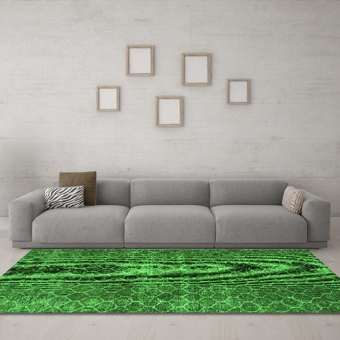 Machine Washable Persian Green Bohemian Area Rugs in a Living Room,, wshtr3724grn