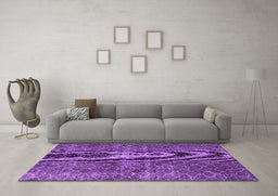 Machine Washable Persian Purple Bohemian Area Rugs in a Living Room, wshtr3724pur