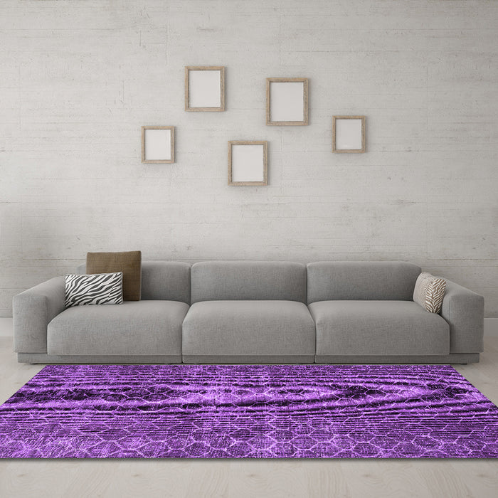 Machine Washable Persian Purple Bohemian Area Rugs in a Living Room, wshtr3724pur