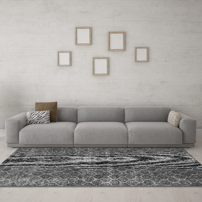 Machine Washable Persian Gray Bohemian Rug in a Living Room,, wshtr3724gry