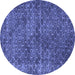 Round Machine Washable Persian Blue Bohemian Rug, wshtr3724blu