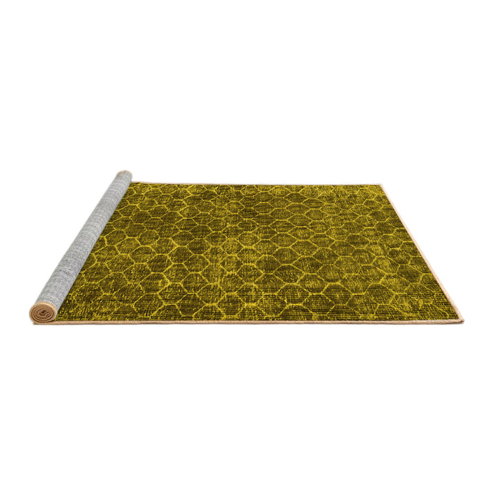 Sideview of Machine Washable Persian Yellow Bohemian Rug, wshtr3724yw