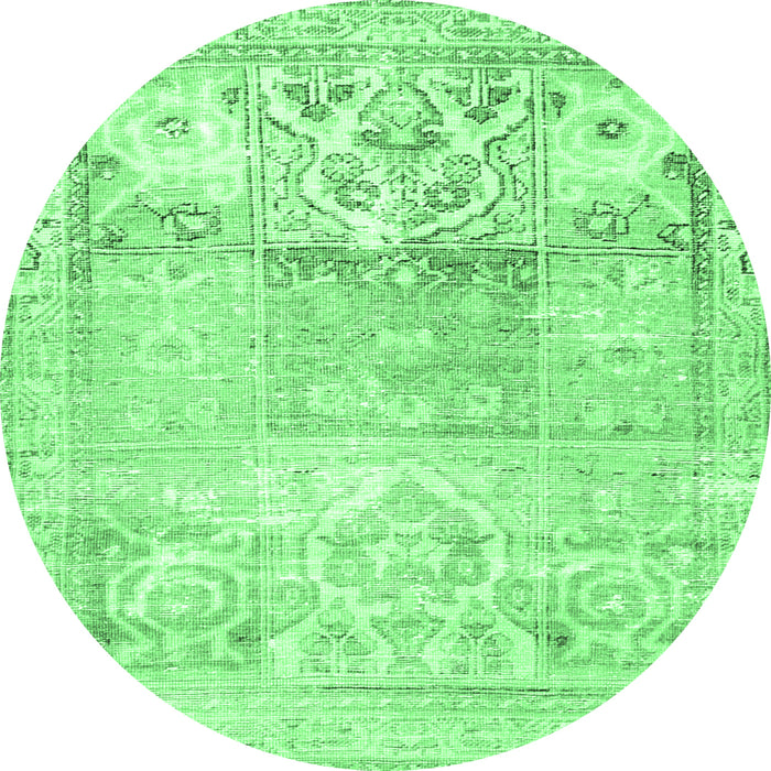 Round Machine Washable Persian Emerald Green Traditional Area Rugs, wshtr3725emgrn