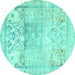 Round Machine Washable Persian Turquoise Traditional Area Rugs, wshtr3725turq