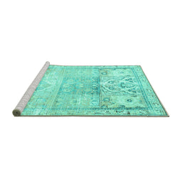 Sideview of Machine Washable Persian Turquoise Traditional Area Rugs, wshtr3725turq