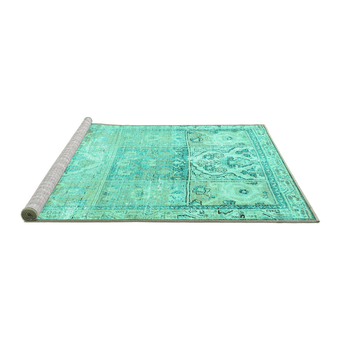 Sideview of Machine Washable Persian Turquoise Traditional Area Rugs, wshtr3725turq