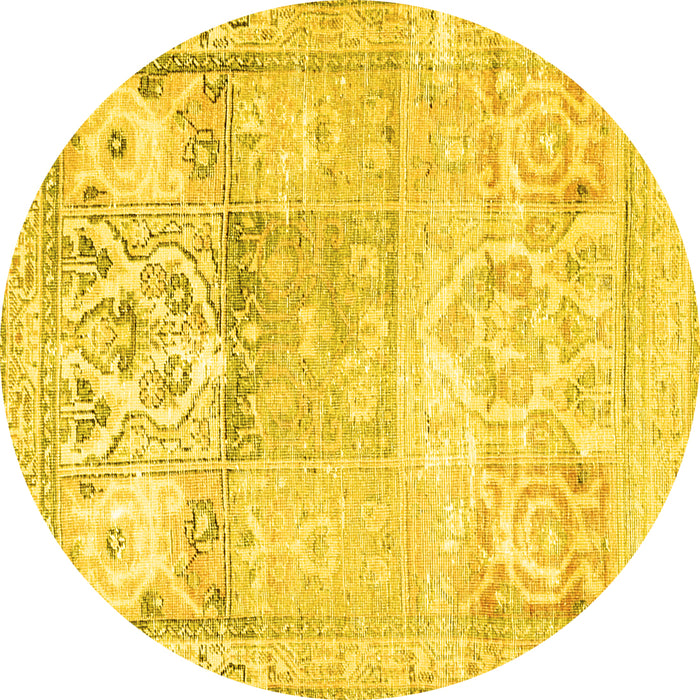 Round Persian Yellow Traditional Rug, tr3725yw
