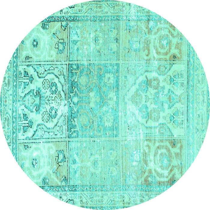 Round Persian Turquoise Traditional Rug, tr3725turq