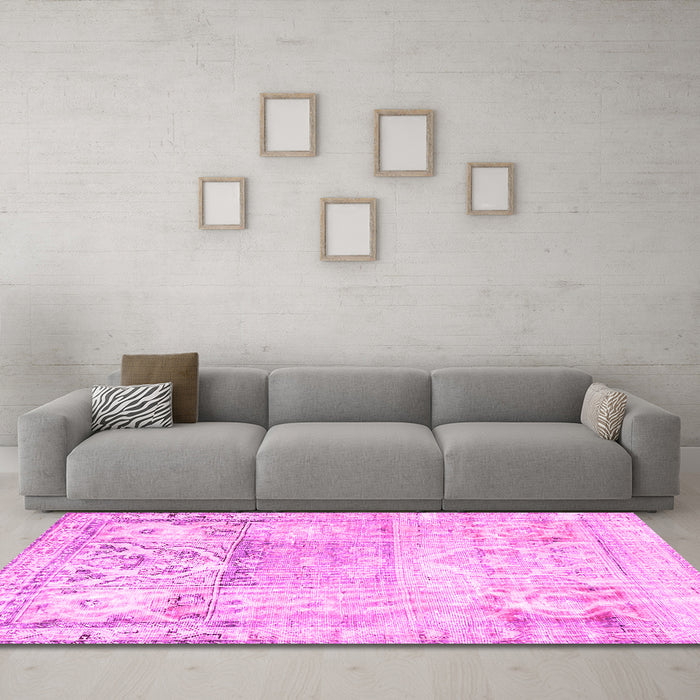 Machine Washable Persian Pink Traditional Rug in a Living Room, wshtr3725pnk
